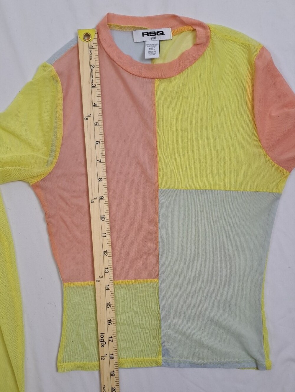 RSQ Sheer Mesh Colorblock Long Sleeve Shirt Funky Pastel Festival Y2K Size S - Picture 10 of 11